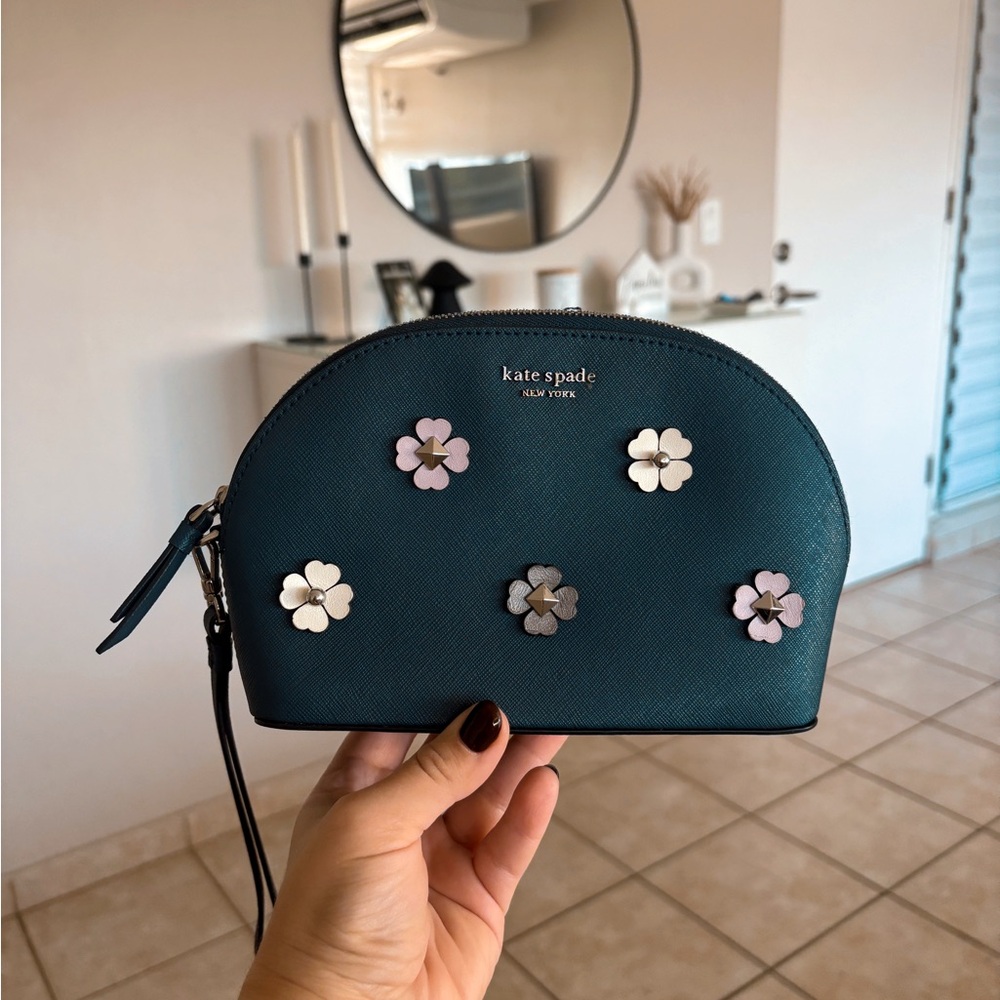 Kate Spade Teal Cosmetic Bag with Floral Accents